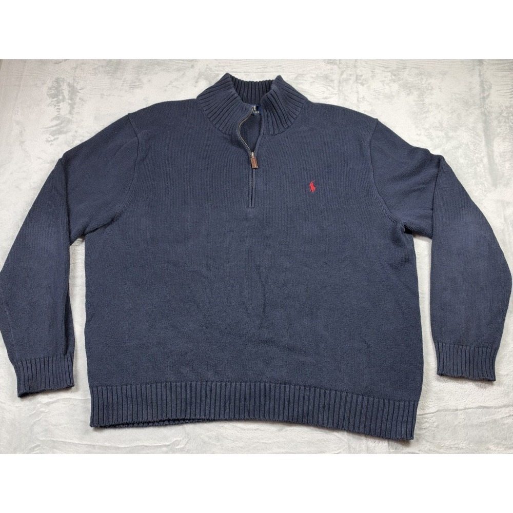 Polo Ralph Lauren Men's XXL Navy Quarter Zip Sweater Red Pony